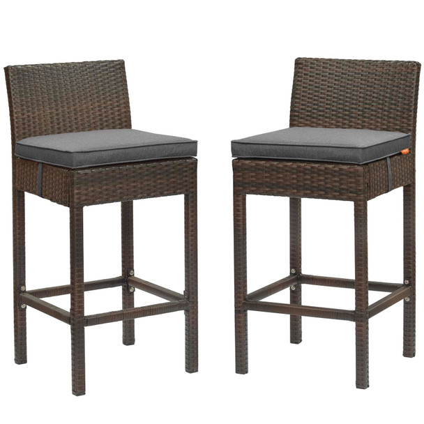 Modway Conduit Bar Stool Outdoor Patio Wicker Rattan Set of 2 EEI-3603-BRN-CHA