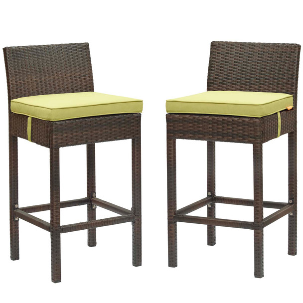 Modway Conduit Bar Stool Outdoor Patio Wicker Rattan Set of 2 EEI-3603-BRN-PER