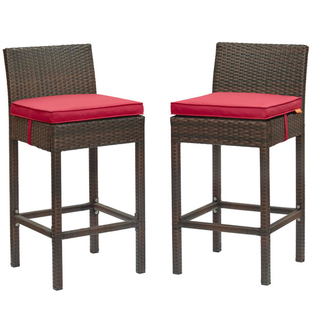 Modway Conduit Bar Stool Outdoor Patio Wicker Rattan Set of 2 EEI-3603-BRN-RED