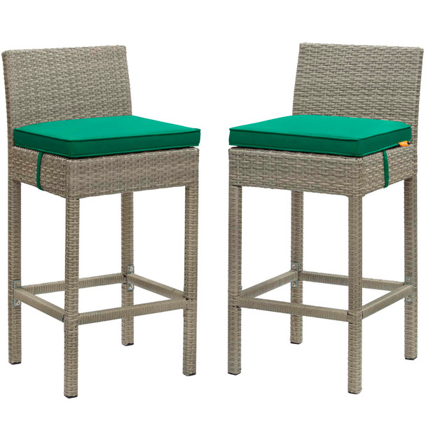 Modway Conduit Bar Stool Outdoor Patio Wicker Rattan Set of 2 EEI-3604-LGR-GRN