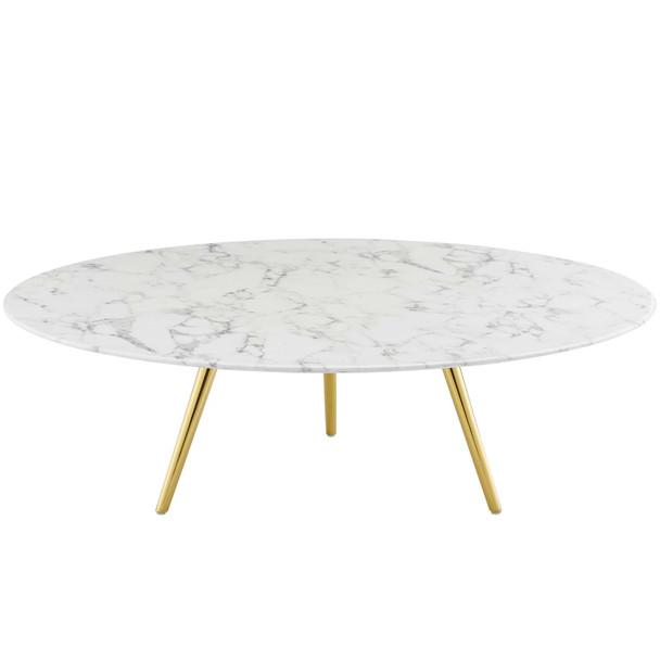 Modway Lippa 47" Round Artificial Marble Coffee Table with Tripod Base EEI-3673-GLD-WHI