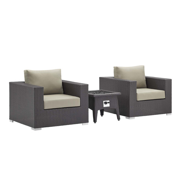 Modway Convene 3 Piece Set Outdoor Patio with Fire Pit EEI-3727-EXP-BEI-SET Espresso Beige