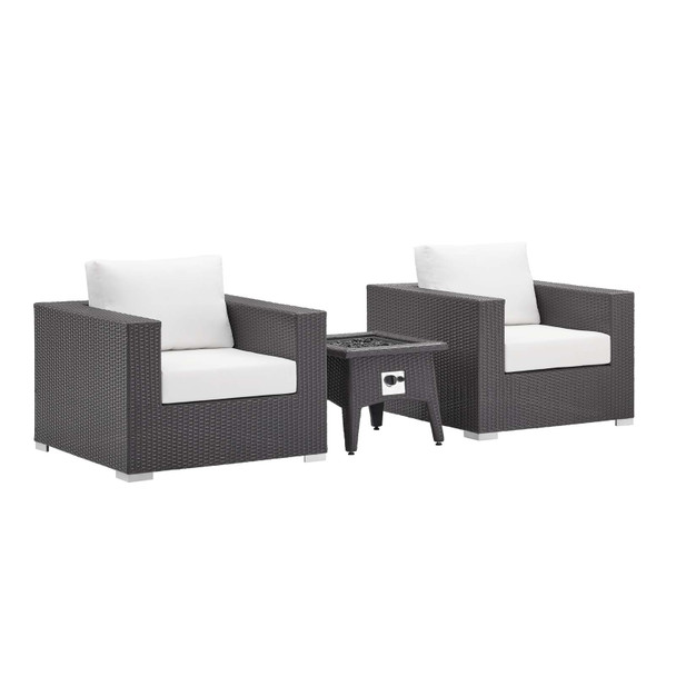 Modway Convene 3 Piece Set Outdoor Patio with Fire Pit EEI-3727-EXP-WHI-SET Espresso White