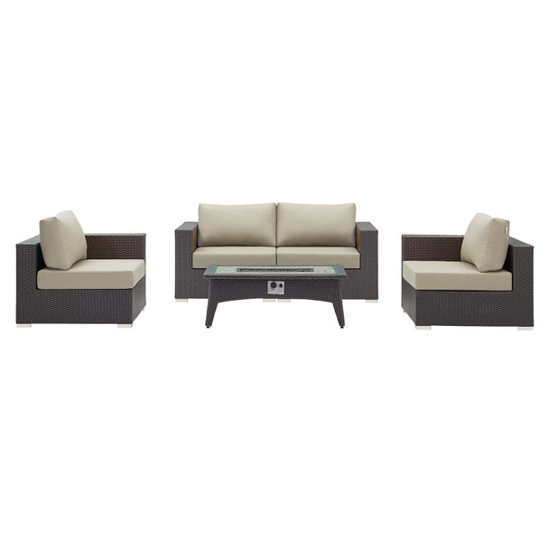 Modway Convene 5 Piece Set Outdoor Patio with Fire Pit EEI-3728-EXP-BEI-SET Espresso Beige