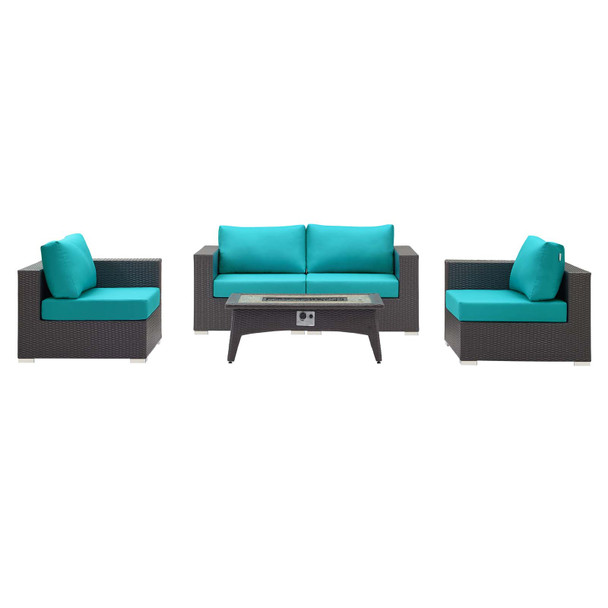 Modway Convene 5 Piece Set Outdoor Patio with Fire Pit EEI-3728-EXP-TRQ-SET Espresso Turquoise