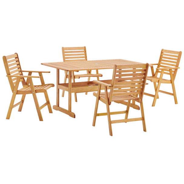 Modway Hatteras 5 Piece Outdoor Patio Eucalyptus Wood Dining Set EEI-3754-NAT-SET Natural