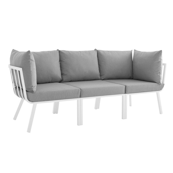 Modway Riverside 3 Piece Outdoor Patio Aluminum Sectional Sofa Set EEI-3782-WHI-GRY White Gray
