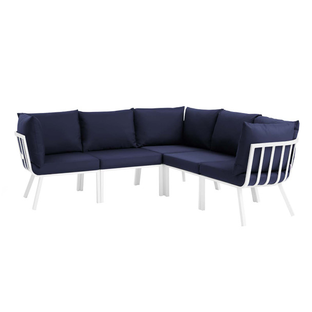 Modway Riverside 5 Piece Outdoor Patio Aluminum Sectional EEI-3789-WHI-NAV White Navy