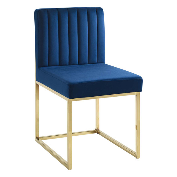 Modway Carriage Channel Tufted Sled Base Performance Velvet Dining Chair EEI-3806-GLD-NAV Gold Navy