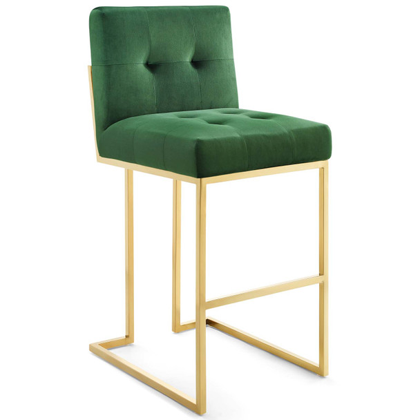 Modway Privy Gold Stainless Steel Performance Velvet Bar Stool EEI-3856-GLD-EME Gold Emerald