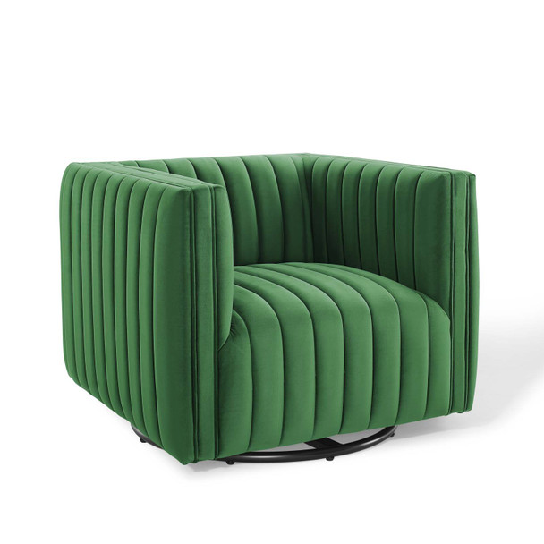 Modway Conjure Channel Tufted Performance Velvet Swivel Armchair EEI-3883-EME Emerald