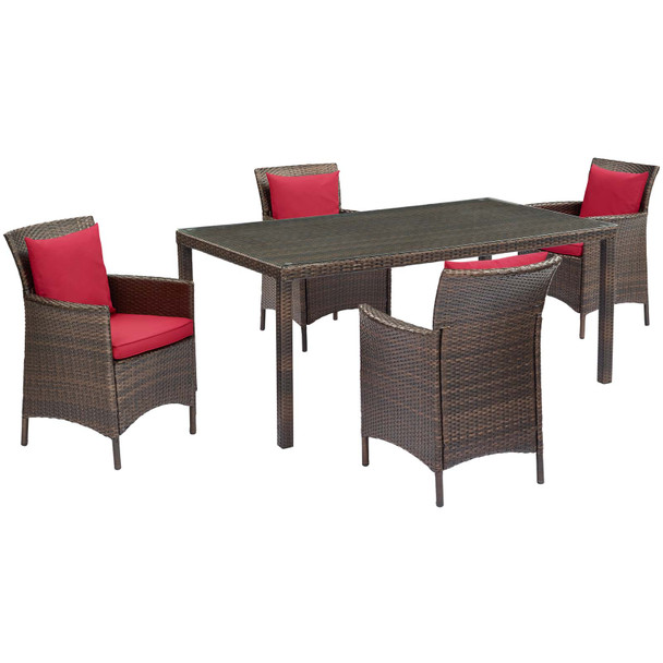 Modway Conduit 5 Piece Outdoor Patio Wicker Rattan Set EEI-3892-BRN-RED-SET Brown Red