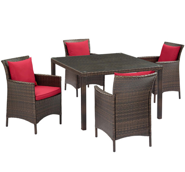 Modway Conduit 5 Piece Outdoor Patio Wicker Rattan Set EEI-3893-BRN-RED-SET Brown Red