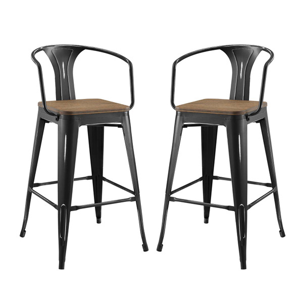 Modway Promenade Bar Stool Set of 2 EEI-3954-BLK Black