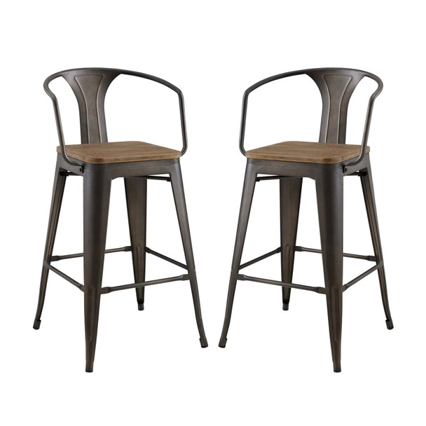 Modway Promenade Bar Stool Set of 2 EEI-3954-BRN Brown