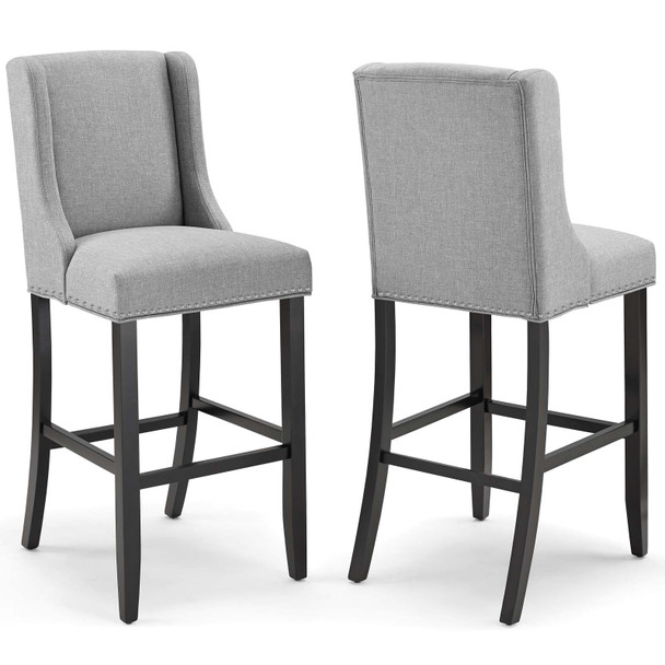 Modway Baron Bar Stool Upholstered Fabric Set of 2 EEI-4018-LGR Light Gray