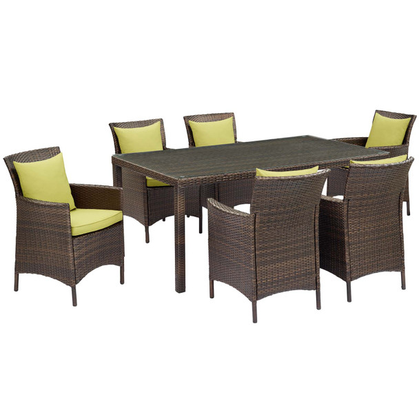 Modway Conduit 7 Piece Outdoor Patio Wicker Rattan Dining Set EEI-4032-BRN-PER-SET Brown Orange