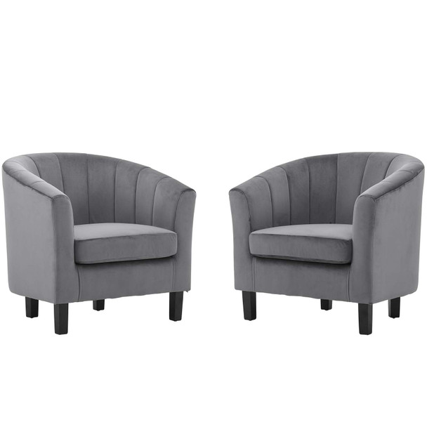 Modway Prospect Channel Tufted Performance Velvet Armchair Set of 2 EEI-4150-GRY Gray