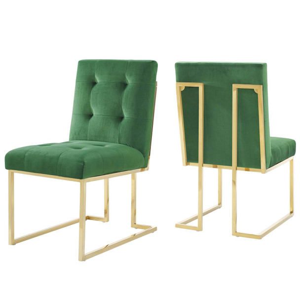 Modway Privy Gold Stainless Steel Performance Velvet Dining Chair Set of 2 EEI-4152-GLD-EME Gold Emerald