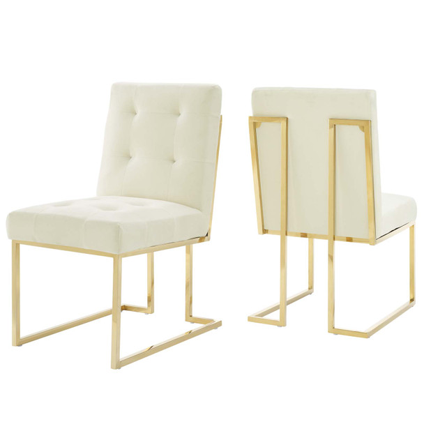 Modway Privy Gold Stainless Steel Performance Velvet Dining Chair Set of 2 EEI-4152-GLD-IVO Gold Ivory