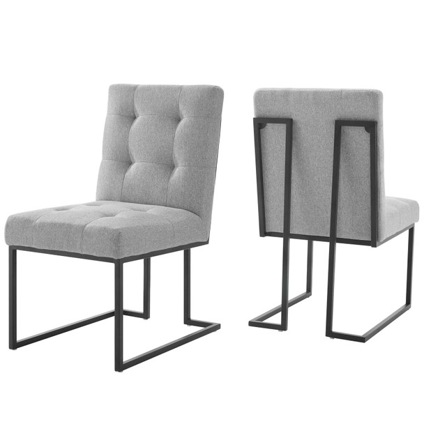 Modway Privy Black Stainless Steel Upholstered Fabric Dining Chair Set of 2 EEI-4153-BLK-LGR Black Light Gray