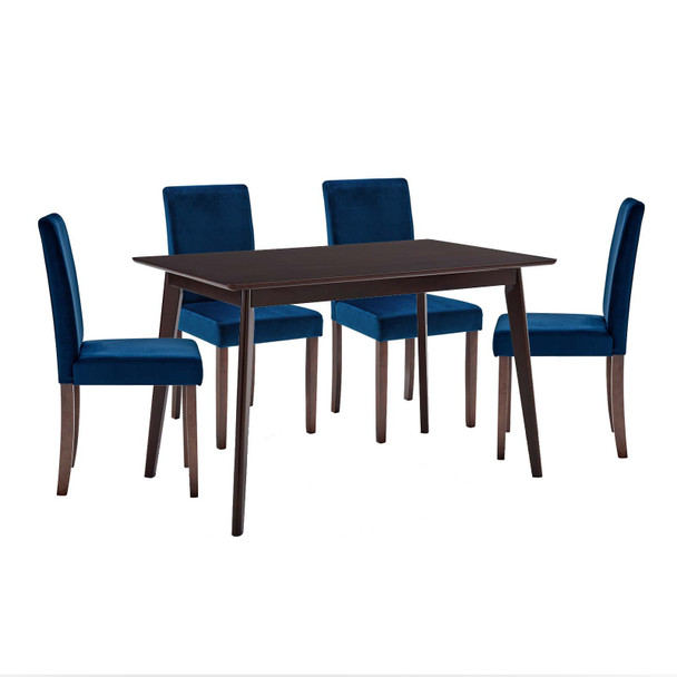 Modway Prosper 5 Piece Upholstered Velvet Dining Set EEI-4180-CAP-NAV Cappuccino Navy