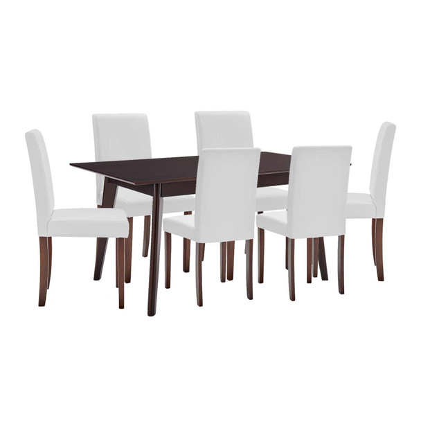 Modway Prosper 7 Piece Faux Leather Dining Set EEI-4182-CAP-WHI Cappuccino White