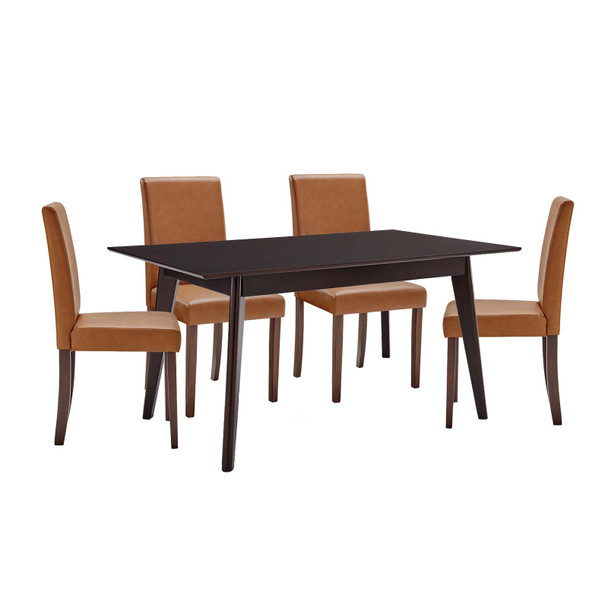 Modway Prosper 5 Piece Faux Leather Dining Set EEI-4187-CAP-TAN Cappuccino Tan