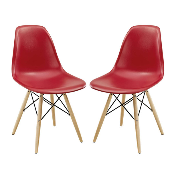 Modway Pyramid Dining Side Chairs Set of 2 EEI-928-RED Red