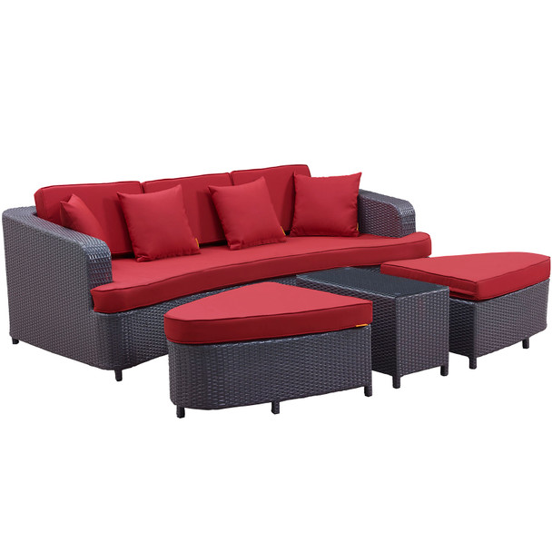 Modway Monterey 4 Piece Outdoor Patio Sofa Set EEI-992-BRN-RED-SET Brown Red