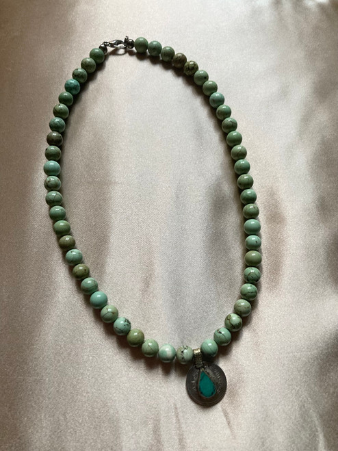 Necklace, turquoise, stranded, 8mm stones, 15" turquoise pendant Necklace, turquoise, stranded, 8mm stones, 15" turquoise pendant