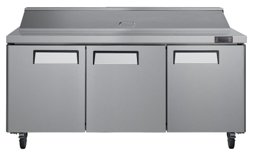 QUANTUM COMMERCIAL 72" 3 DOOR 18 PAN SALAD/SANDWICH PREP TABLE (front)