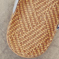 Woven Straw Closed-Toe Indoor Slippers for Women with Printed Fabric Upper and Lightweight Feel