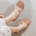 Women Rattan House Slippers with Flowers Bowknot| Spa Slippers