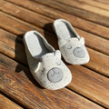 Soft Knit Closed-Toe Indoor House Slippers with Moon Embroidery and Cushioned Comfort