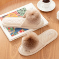 Soft Pom Indoor Slides – Plush Faux Fur Slippers for Women with Sculpted Pom Detail