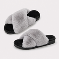 Two-Tone Plush Crossband Slippers – Soft Indoor Slides for Women