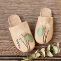 Pink and Purple natural linen botanical house slippers