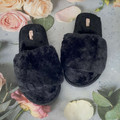 Plush Faux Fur Wide Band Open-Toe Indoor House Slippers with Non-Slip Sole for Women