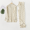 Ivory Dot button front pajama top and full length pants