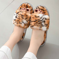 Leopard Print Indoor Fuzzy Soft Fleece Women Slippers QKX004
