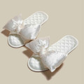 Satin Bow Open-Toe Indoor Slippers for Women with Quilted Footbed and Elegant Bridal Comfort