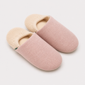 Pink gathered knit-trim closed-toe house slippers hero view