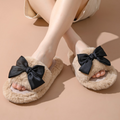 Plush Bow Accent Slide – Cozy Indoor Slippers for Women