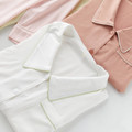 White and Tea Rose satin lounge dress collar and piping detail