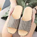 Natural Linen Open-Toe Indoor House Slippers with Woven Footbed and Breathable Comfort