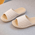 Natural Linen Open-Toe Indoor House Slippers with Woven Footbed and Breathable Comfort