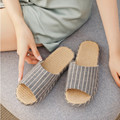 Natural Linen Open-Toe Indoor House Slippers with Woven Footbed and Breathable Comfort
