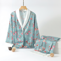 Silky Drape Kimono-Collar Pajama Set – Magnolia Blue Floral