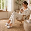 Ribbed Plush Crossband Slippers – Soft Open-Toe House Comfort